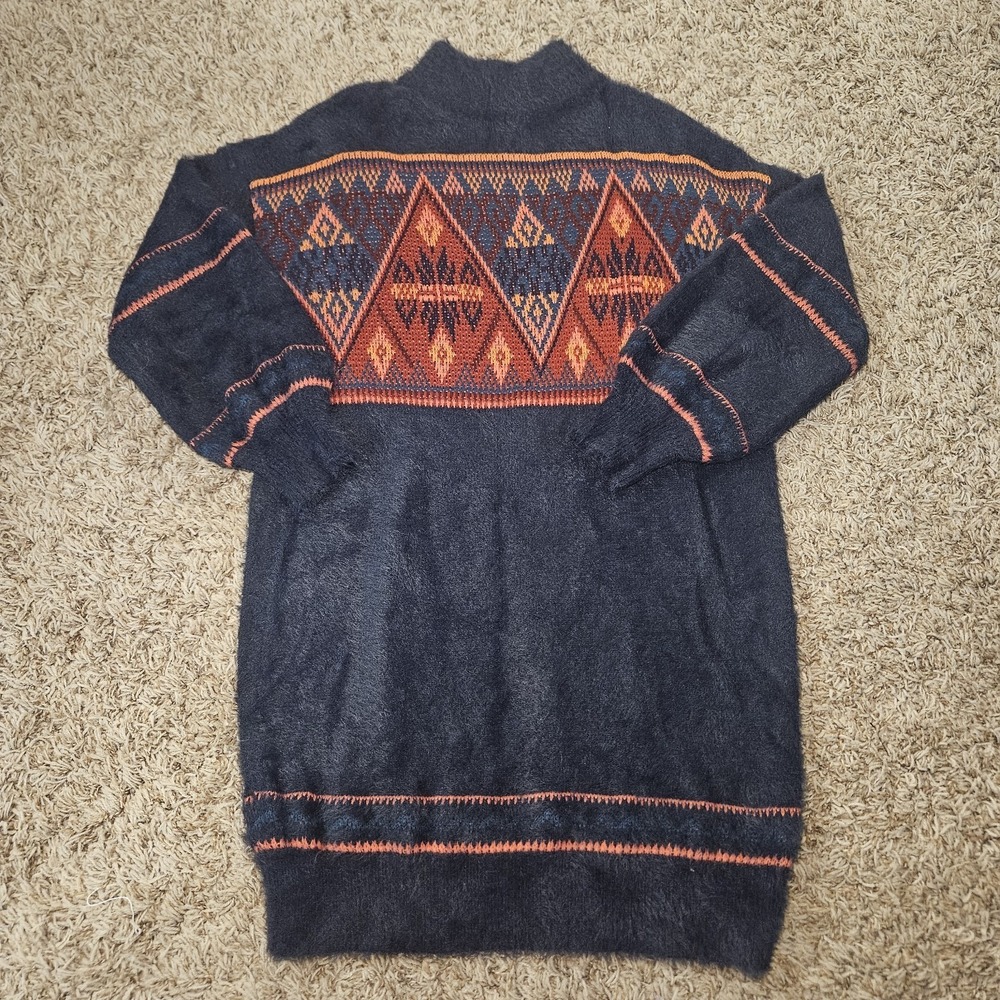 ModCloth The Snuggle Is Real Fair Isle‎ Sweater Dress Size S Navy Blue Orange